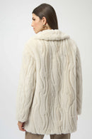 Faux Fur Shawl Collar Coat - Cream