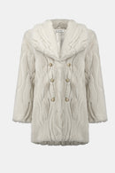 Faux Fur Shawl Collar Coat - Cream