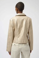 Leatherette Fitted Jacket - Gold