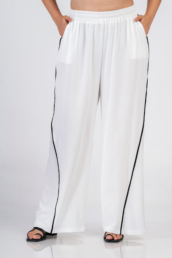 Trouser with side trim - White