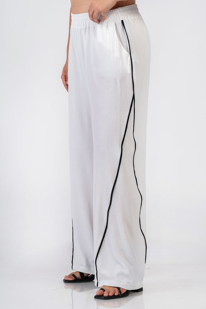 Trouser with side trim - White