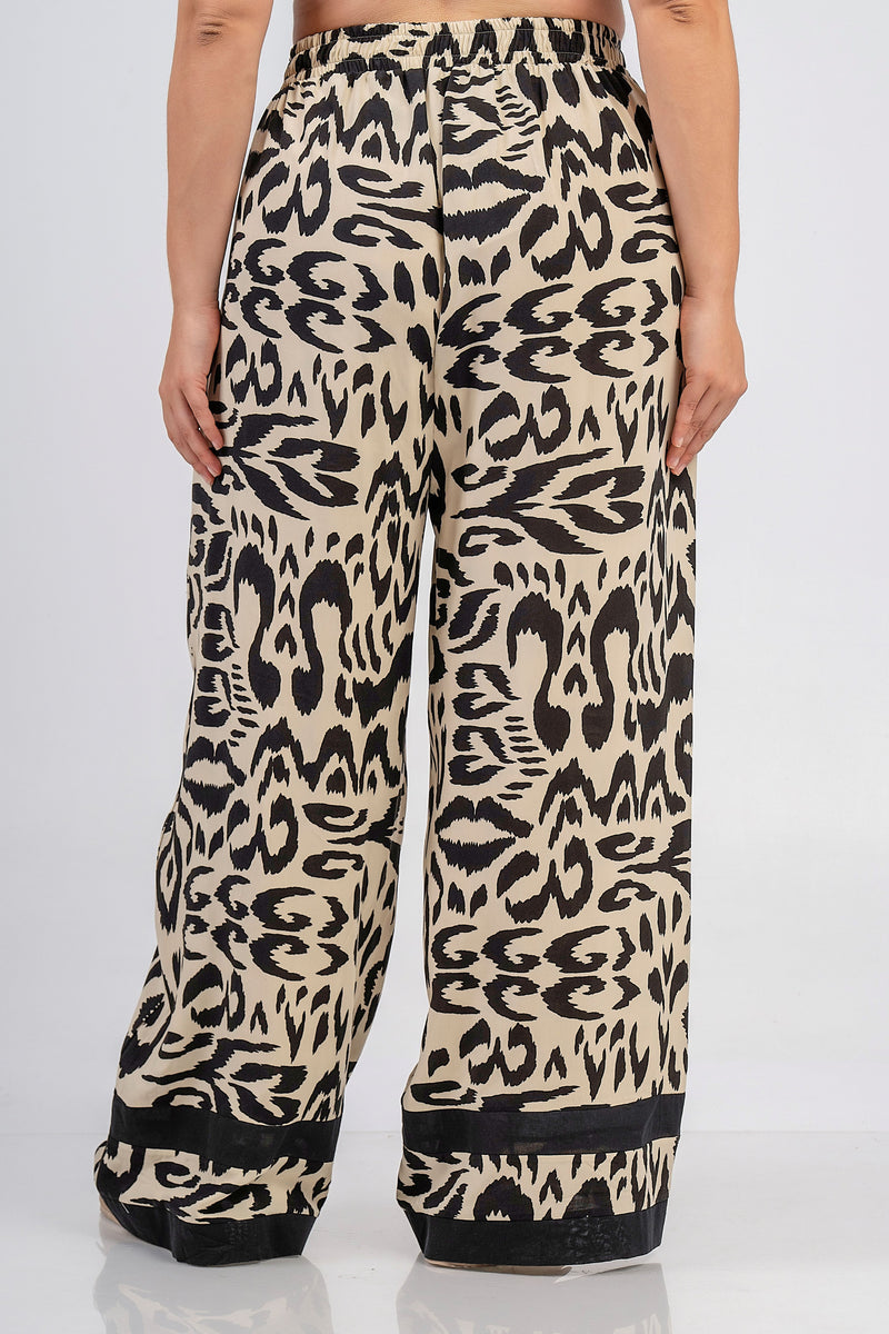 Trousers - Beige/black