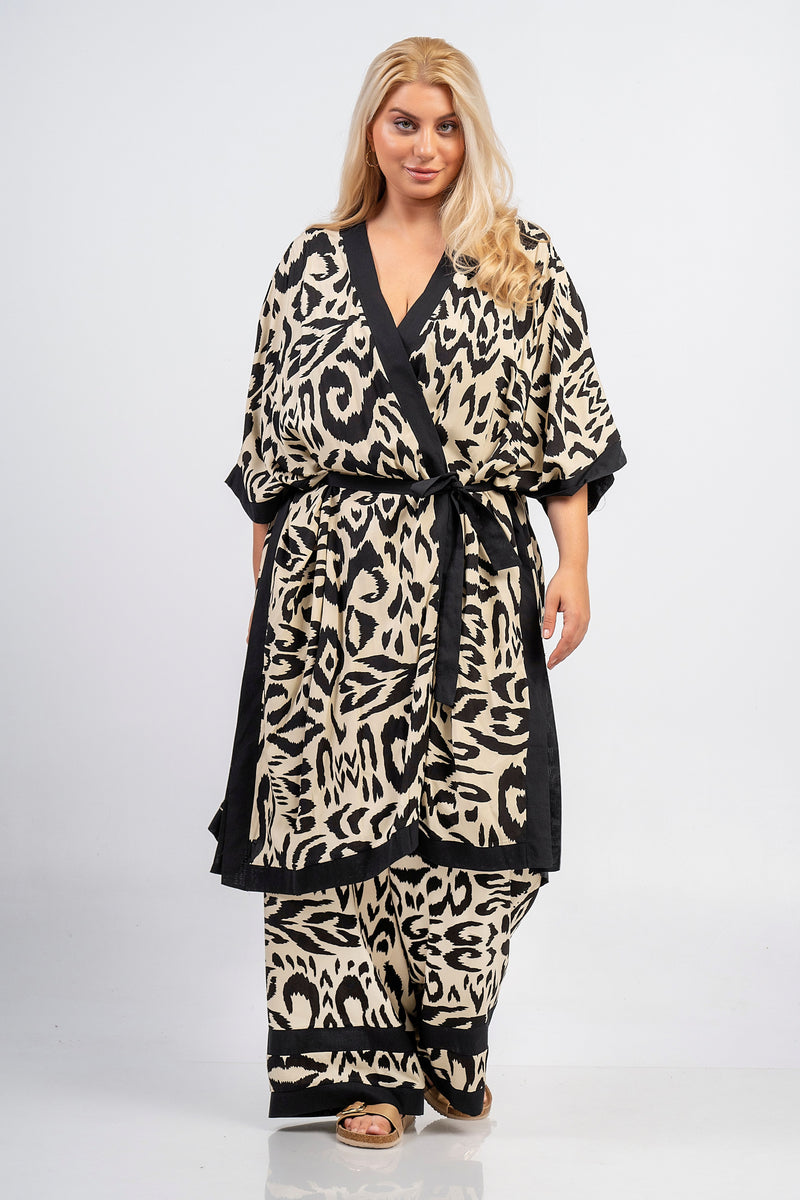 Trousers - Beige/black