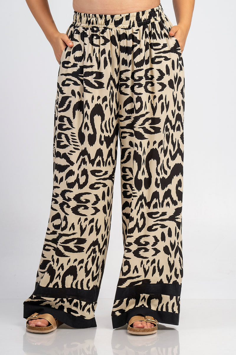Trousers - Beige/black