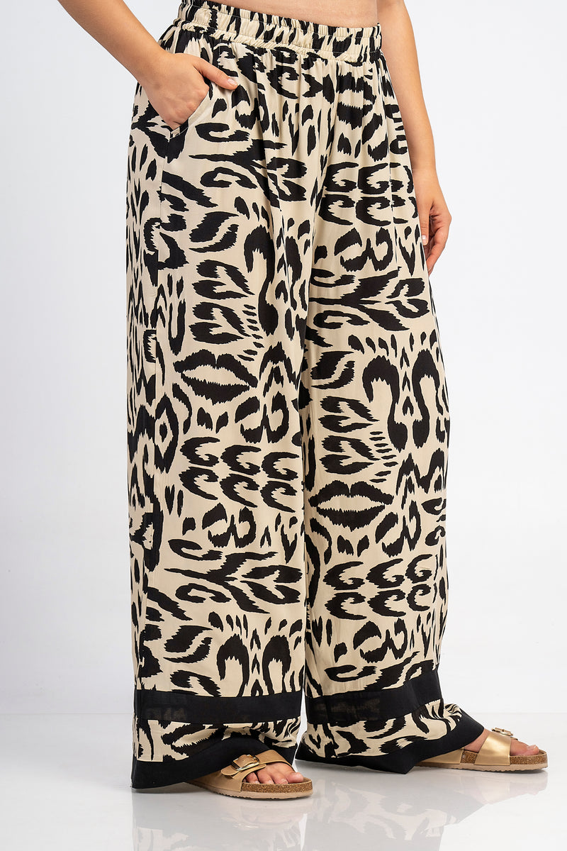 Trousers - Beige/black