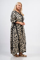Leopard print belted dress - Black/beige