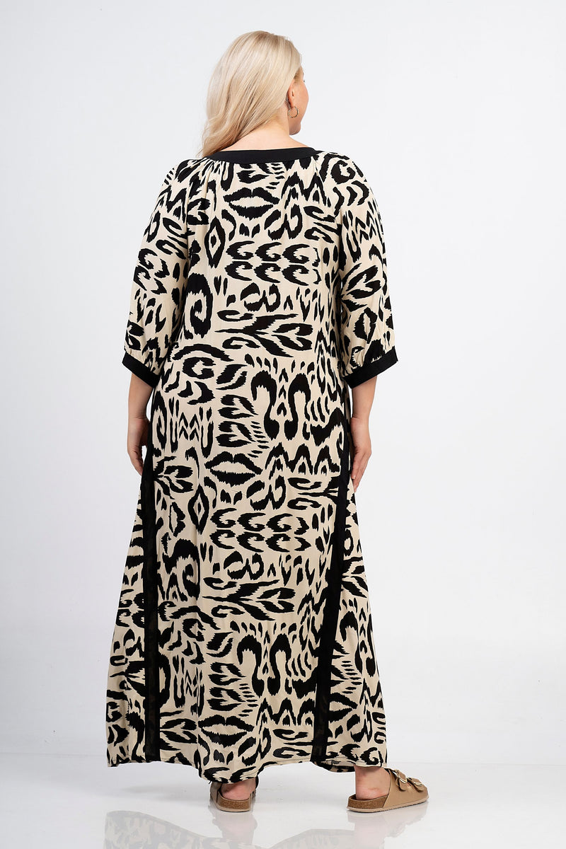 Leopard print belted dress - Black/beige