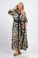 Leopard print belted dress - Black/beige