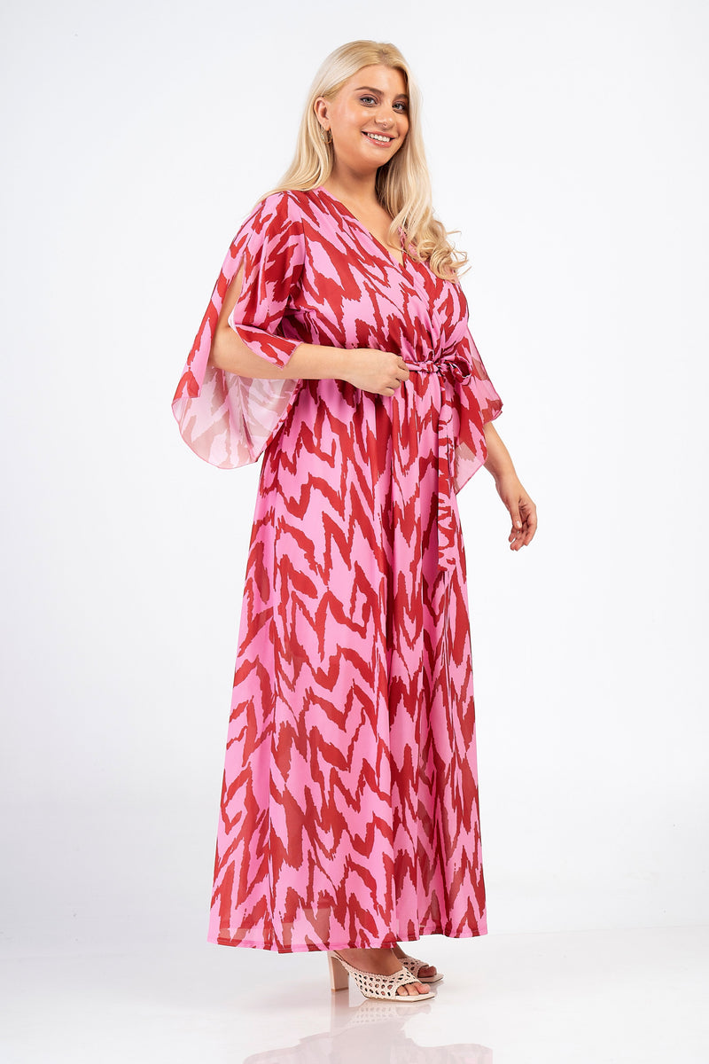 Faux Wrap Dress - Red/pink