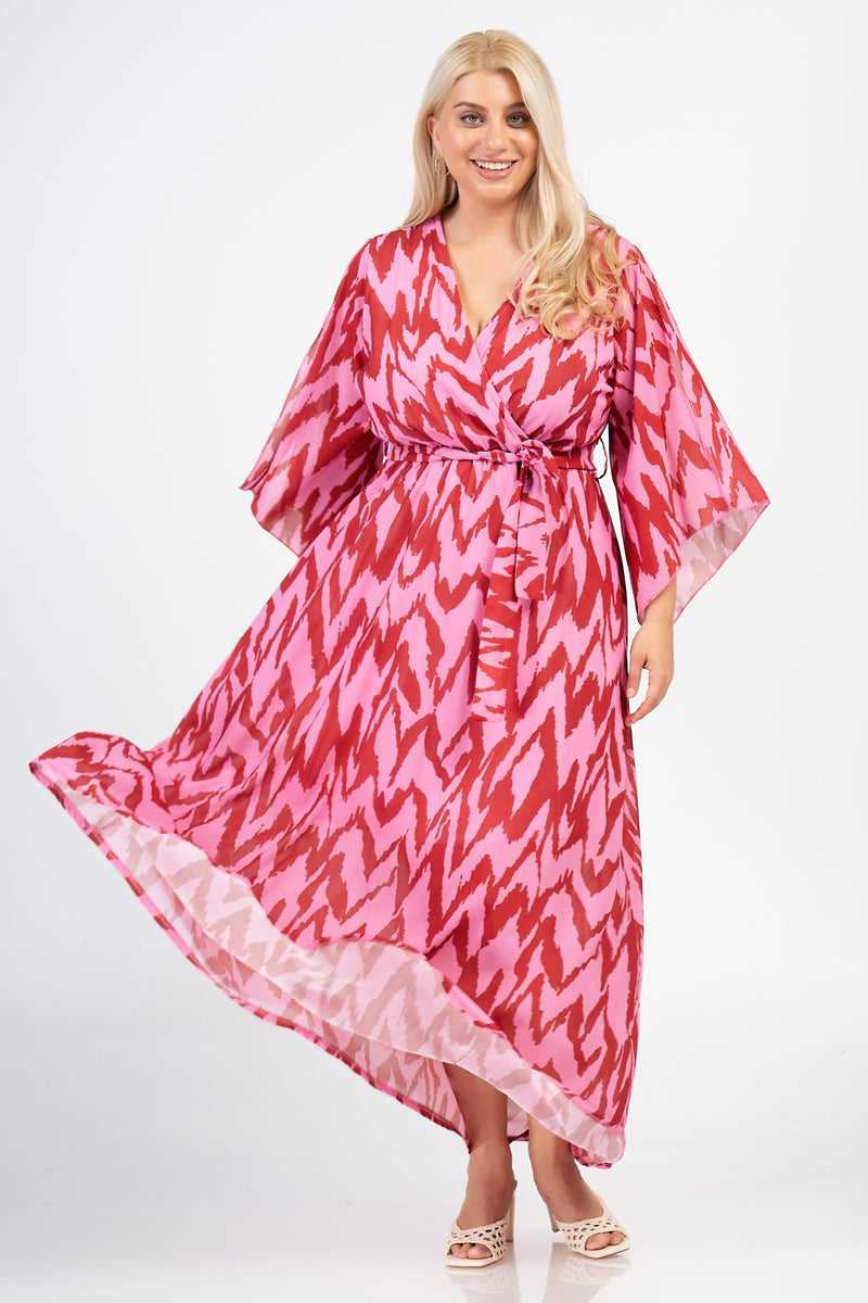 Faux Wrap Dress - Red/pink