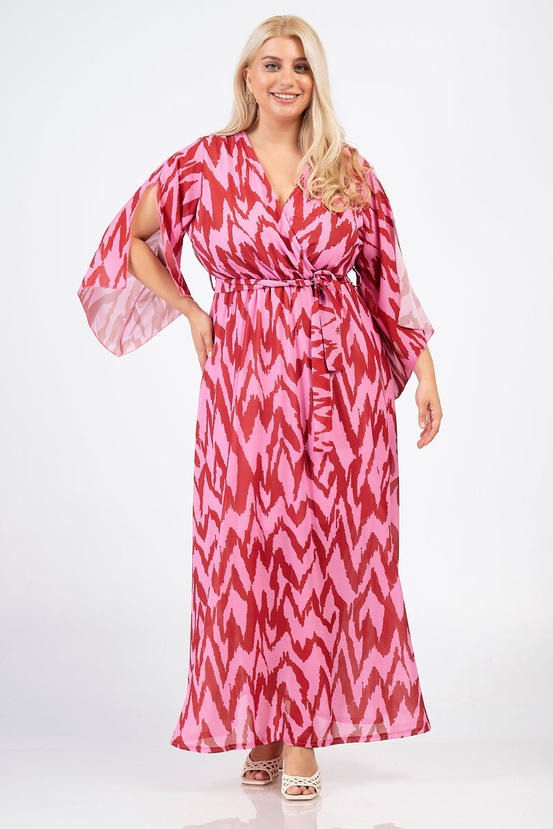 Faux Wrap Dress - Red/pink