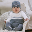 Stripe All In One, Teddy & Hat - Navy