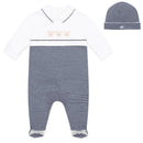 Stripe All In One, Teddy & Hat - Navy