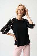 Chiffon Ruffled Sleeve Top - Black/petal Pink