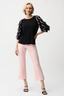 Chiffon Ruffled Sleeve Top - Black/petal Pink