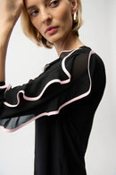 Chiffon Ruffled Sleeve Top - Black/petal Pink