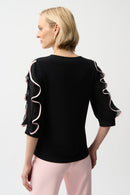 Chiffon Ruffled Sleeve Top - Black/petal Pink