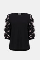 Chiffon Ruffled Sleeve Top - Black/petal Pink