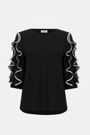 Chiffon Ruffled Sleeve Top - Black/off White