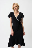 Contrast Trim Wrap Dress - Black/vanilla