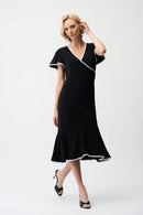Contrast Trim Wrap Dress - Black/vanilla