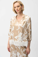 Mandarin Collar Floral Top - Beige & Vanilla