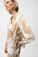 Mandarin Collar Floral Top - Beige & Vanilla