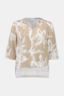 Mandarin Collar Floral Top - Beige & Vanilla
