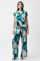 Geometric Print Wide Trouser - Green/multi