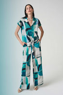 Geometric Print Wide Trouser - Green/multi