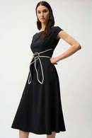 Colour Block Sash Dress - Black/moonstone