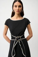 Colour Block Sash Dress - Black/moonstone