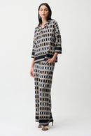 Geometric Print Wide Trouser - Midnight Blue/multi