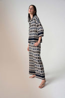 Geometric Print Wide Trouser - Midnight Blue/multi