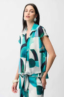 Geometric Print Boxy Top - Green/multi