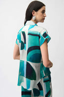 Geometric Print Boxy Top - Green/multi