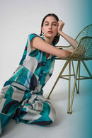 Geometric Print Boxy Top - Green/multi