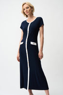 Color Block A-Line Dress - Midnight Blue/vanilla