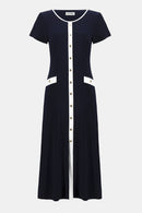 Color Block A-Line Dress - Midnight Blue/vanilla