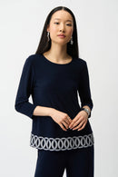 Guipure Hem Fitted Top - Midnight Blue/vanilla
