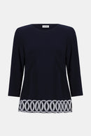 Guipure Hem Fitted Top - Midnight Blue/vanilla