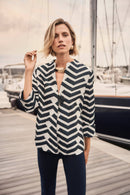 Geometric Jacquard Jacket - Off white/navy