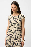 Abstract Print Boxy Top - Beige/black