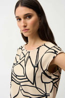 Abstract Print Boxy Top - Beige/black