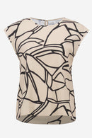 Abstract Print Boxy Top - Beige/black