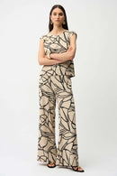  Abstract Print Wide Trouser - Beige/black