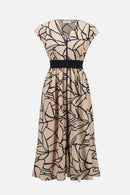 Abstract Print Dress - Beige/black