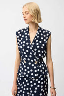 Dot Print Wrap Peplum Top - Midnight Blue/vanilla