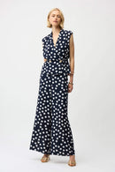 Dot Print Wrap Peplum Top - Midnight Blue/vanilla