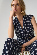 Dot Print Wrap Peplum Top - Midnight Blue/vanilla